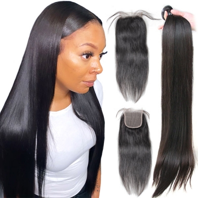 (New)Superior Grade 3 bundles with 6*6 7*7 lace closure Deal Straight Virgin Human Hair Extensions