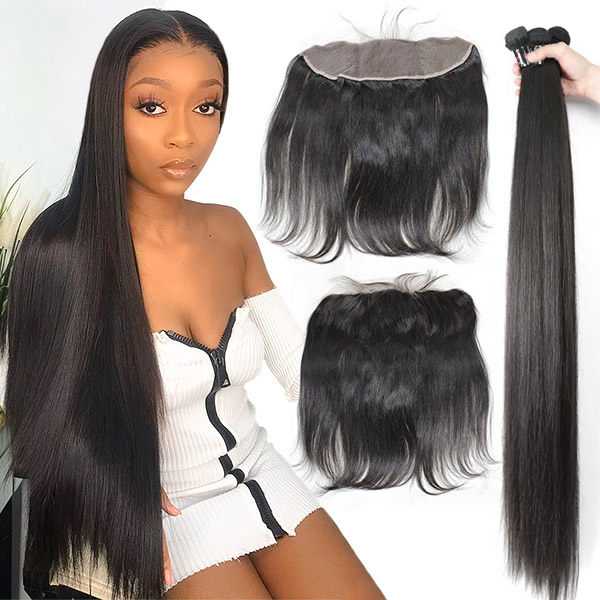 Superior Grade mix 3 bundles with 13*4 lace frontal closoure Malaysian Straight Virgin Human hair extensions
