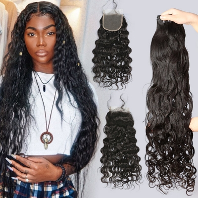 Superior Grade 3 bundles with 4*4 5*5 lace closure natural wave Virgin hair Brazilian Peruvian Malaysian Indian European Cambodian Burmese Mongolian