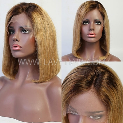 T4/27 Ombre Color Lace Frontal Bob Wig Straight Hair Human Hair 150% Density