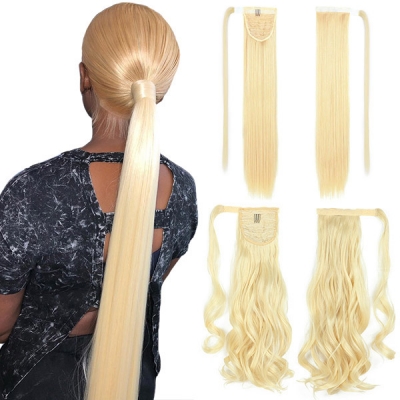 613 Blonde Color Wrap Around Drawstring Ponytail Clip-in Human Virgin Hair Extension