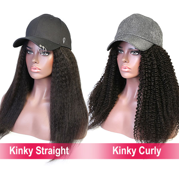 Kinky Straight & Kinky Curly Texture Human Virgin Hair With Baseball Hat Adjustable Size