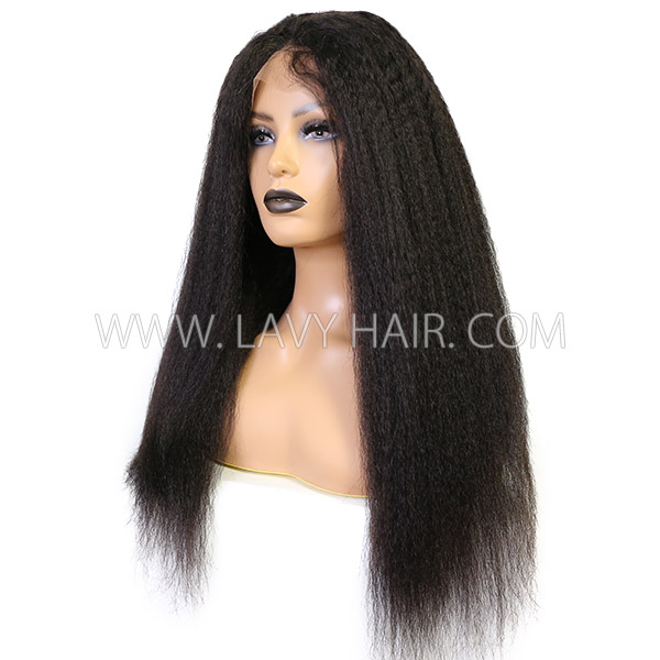 4c Curly Hairline Kinky Edge Kinky Straight 130% Density Lace Frontal Wigs Pre plucked 100% Real Human Hair Hot Selling