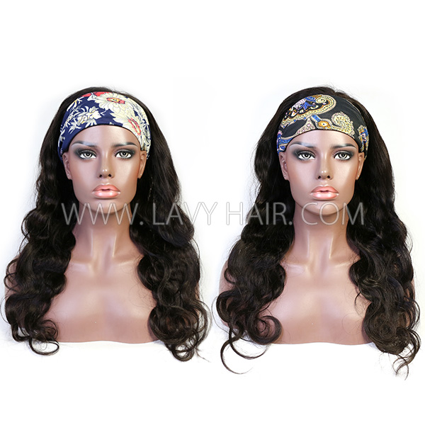 (New Update) 200% Density Scarf Headband Wig With Adjustable Velcro 100% Human Virgin Hair Not Lace Wig Straight/Wavy/Curly All Texture
