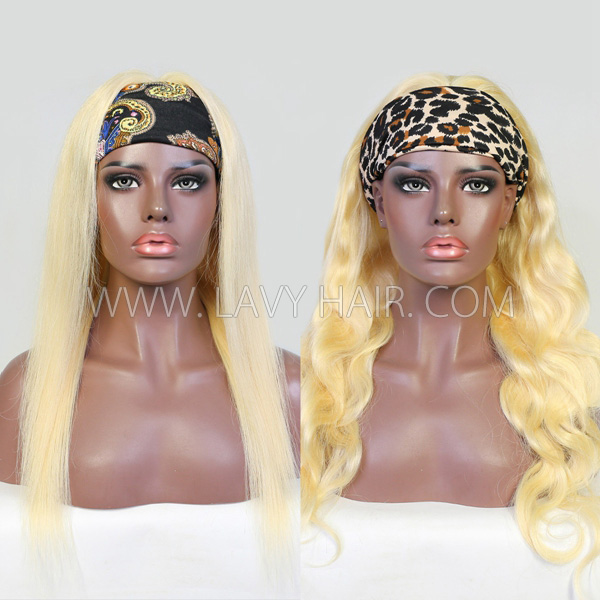 613 Blonde Color Scarf Headband Wig Human Virgin Hair Not Glue Not Lace Wig With Adjustable Velcro