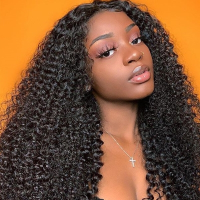 180% Density 12-30 Inches 360 Lace Frontal Wigs Deep Curly Human Hair 4C Curly Hairline