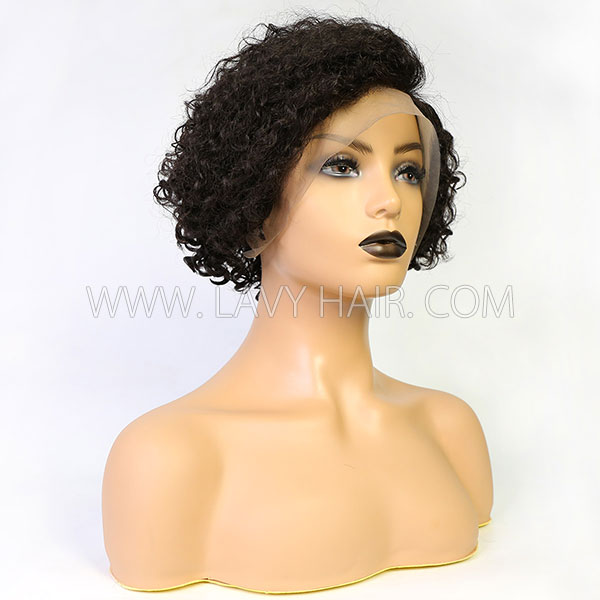 180% Density 13*4 Lace Frontal Short Bob Wig Pixie Curly Preplucked Human Hair Pixie XX02