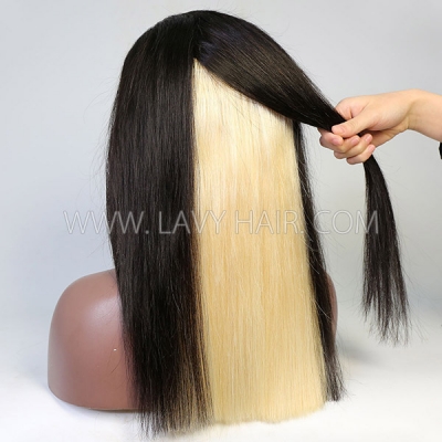 Peekaboo Color 180% Density Hidden Blonde Glam Highlight Color Lace Frontal Wig Straight Hair