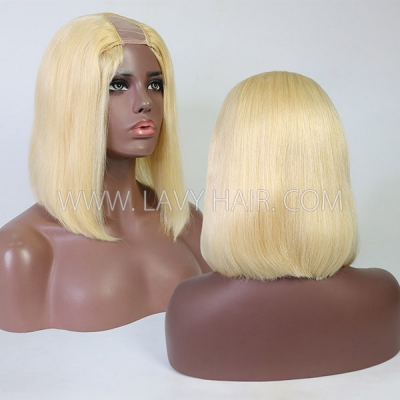 613 Blonde Color 130% & 300% Density U-part Blunt Cut Bob Wigs Straight Human Hair