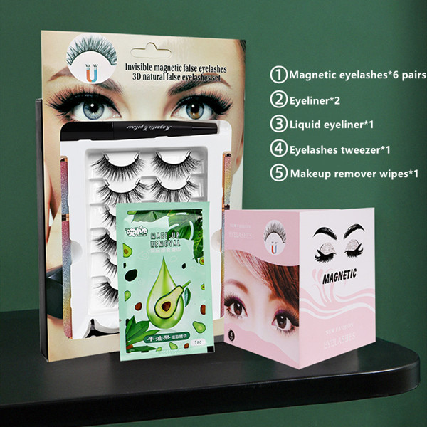 Invisible Magnetic False Eyelashes 6 Pairs With Magnetic Eyeliner&Tweezer Set