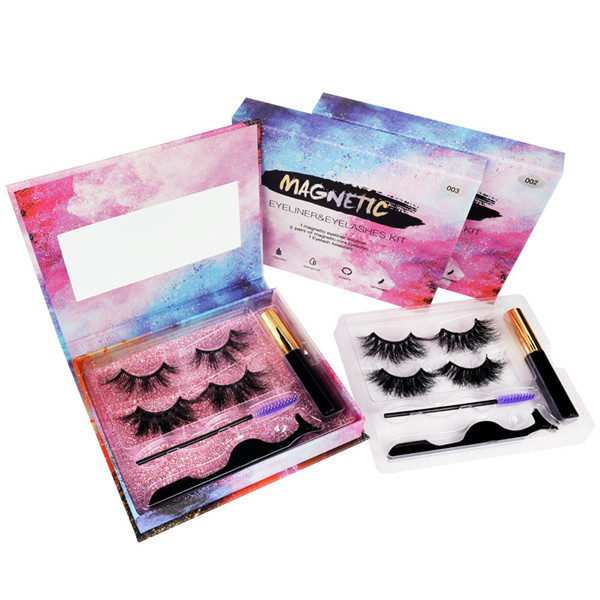 2 Pairs Magnetic Eyelashes With Waterproof Lasting Magnetic Eyeliner&Tweezer Set
