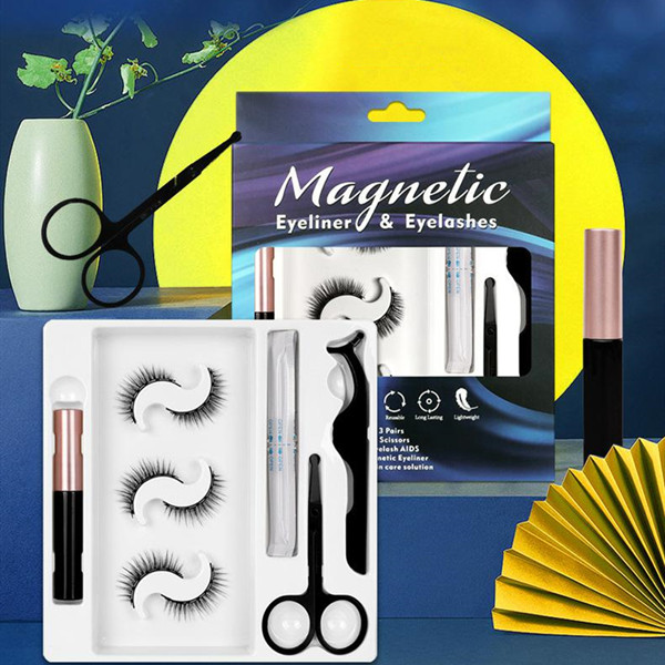 3 Pairs 3D Magnetic Eyelashes Eyeliner Scissors Tweezer Set built-in design with 7 magnetic blocks