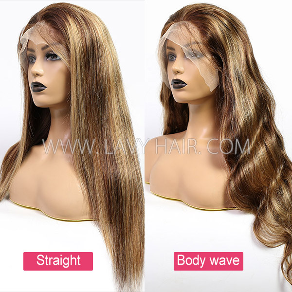 P4/27 Highlight Balayage Color 150% Density Human Hair Preplucked Lace Frontal Wigs