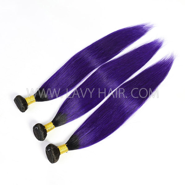 Ombre 1B/Purple Color Superior Grade 1 bundle Straight Hair Extensions Brazilian Peruvian Malaysian Indian European Cambodian Burmese Mongolian