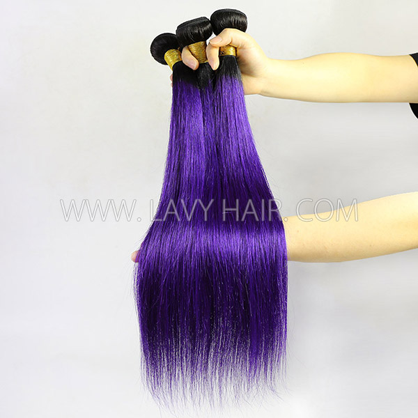 Ombre 1B/Purple Color Superior Grade 1 bundle Straight Hair Extensions Brazilian Peruvian Malaysian Indian European Cambodian Burmese Mongolian
