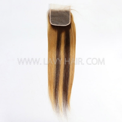 #P4/27 Lace top closure 4*4" Straight  Human hair medium brown Swiss lace