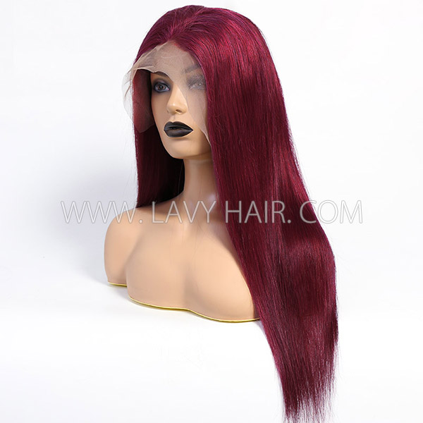 (All Texture Link) Burgundy 99J Color Straight Human Hair 150% Density Lace Frontal Wigs Transparent Lace Wear Go Glueless Wig