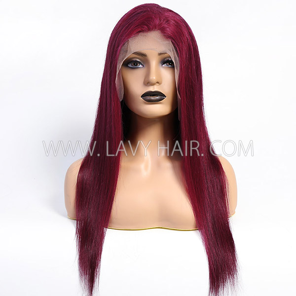 (All Texture Link) Burgundy 99J Color Straight Human Hair 150% Density Lace Frontal Wigs Transparent Lace Wear Go Glueless Wig