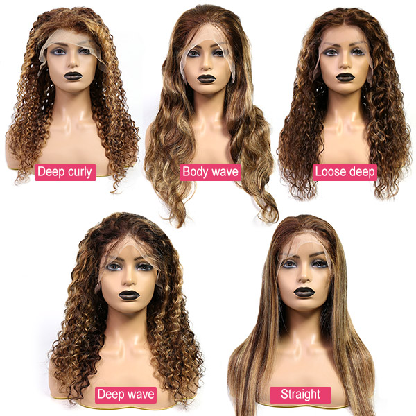 P4/27 Highlight Color 130% Density Human Hair Lace Frontal Wigs