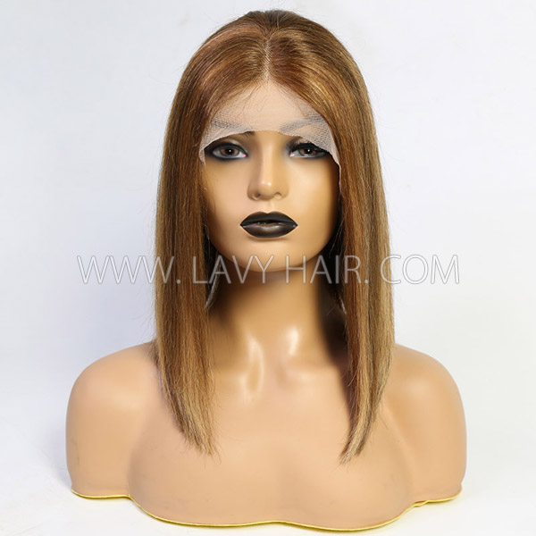 P4/27 Highlight Color Lace Frontal Bob Wig Blunt Cut Straight Human Virgin Hair