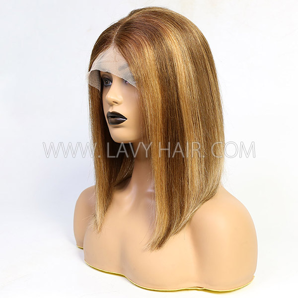 P4/27 Highlight Color Lace Frontal Bob Wig Blunt Cut Straight Human Virgin Hair