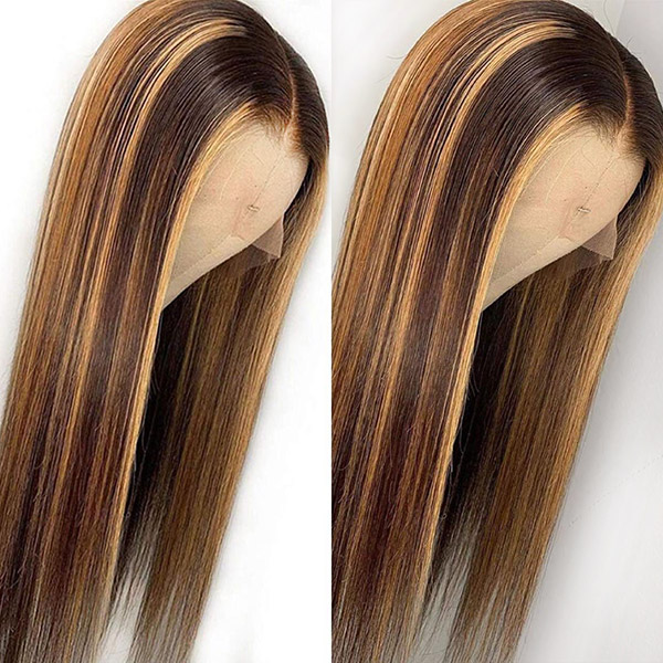 (All Texture Link) P4/27 Highlight Color 180% Density 13*4 Full Frontal Wigs Human Hair Preplucked Hairline Pre Bleached Tiny Knot Transparent Lace
