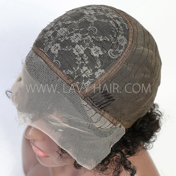 Afro Curly 13*1 Lace Frontal Short Bob Wig 150% Density  #1B natural Color Human Virgin Hair Cheap Wig