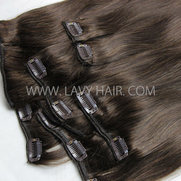#2 Brown Color Clip in Extensions Human Virgin Hair 8 pcs 120 grams