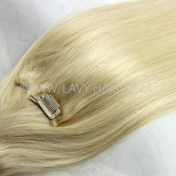 #613 Blonde Color Classic Clip in Extensions Human Virgin Hair 8 pcs 120 grams