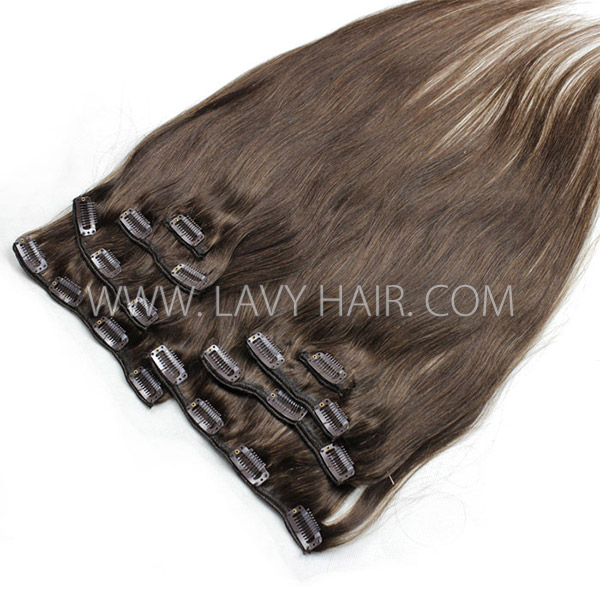 #2 Brown Color Clip in Extensions Human Virgin Hair 8 pcs 120 grams