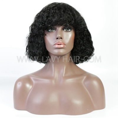 #1B National Color Machine Made Bob Wig With Bangs Human Hair 180% Density Cheap Wig