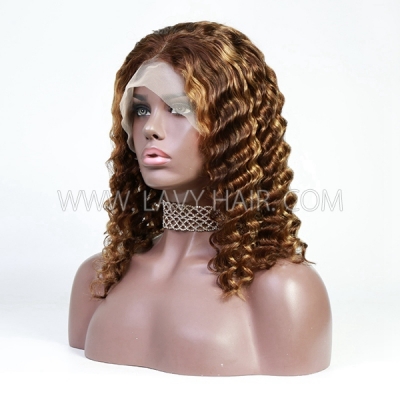 P4/27 Highlight Color Lace Frontal Bob Wig Deep Wave Human Virgin Hair