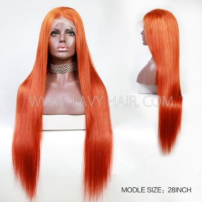 Ginger Color Preplucked Lace Front Wigs Straight Hair Human Virgin Hair Wig 180% Density