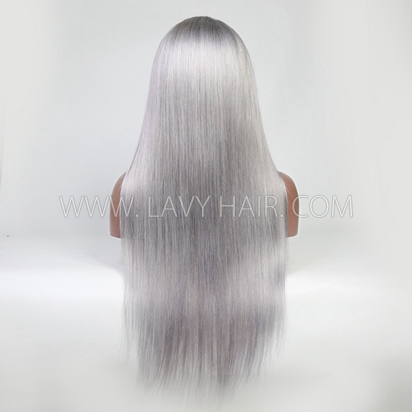 Grey Color 150% Density  Lace Frontal Wigs Straight Hair Human Hair