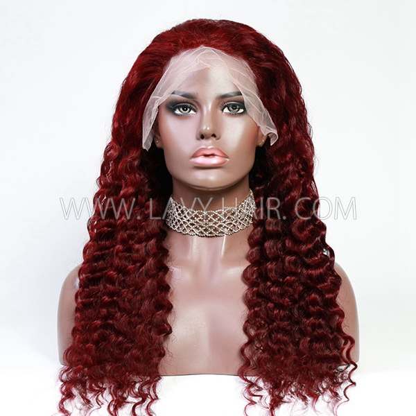 Body Wave Burgundy 99J Color Human Hair 180% Density Lace Frontal Wigs