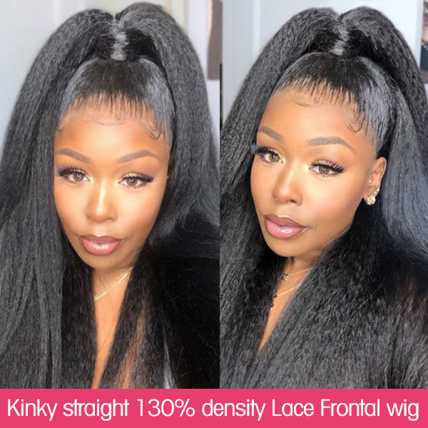 130% Density Kinky Straight Lace Frontal Wigs Human Hair
