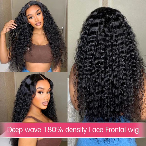 10 inch-30 inch 180% Density Deep Wave Lace Frontal Wigs Human Hair