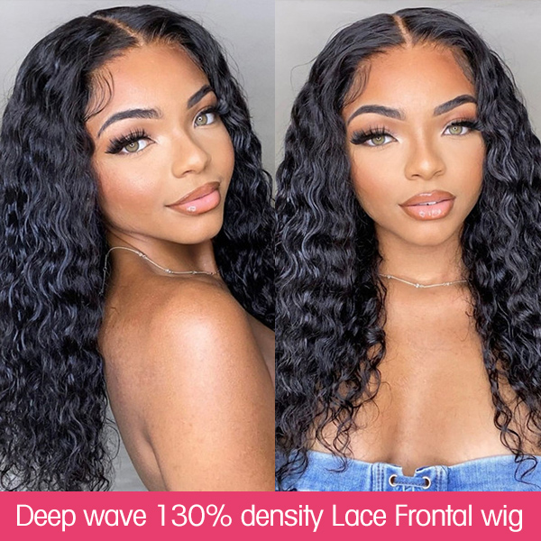 130% Density Deep Wave Lace Frontal Wigs Human hair