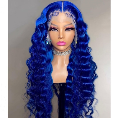 Blue Color Crimped Wave Hair Wig in 7 days Customization 613lfw-80