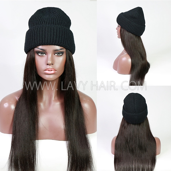 Quick Wear And Go Velcro Band Human Hair With Cap Hat Extensions Sewing Band Wig    (Enjoy Two Kinds of Hats By Random or Leave Message you like)
