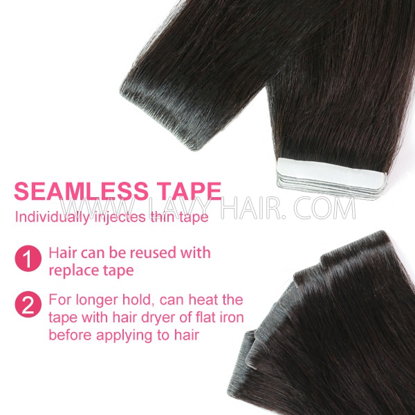 PU Tape In Hair Extensions Skin Weft （20 pcs 50 grams 1 Pack ）With Free Replaceable Tape Glue Seamless Adhesives Tape Human Virgin Hair