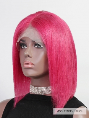 24 Hours Only 50% off  Rosy Color 13*4*1 Lace Bob Wig 150% Density Straight Hair Human Hair