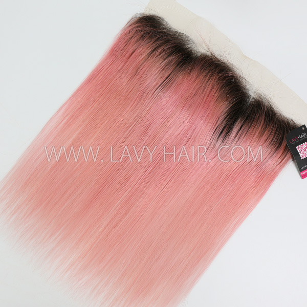 # 1B/Pink Ear to ear 13*4 Lace Frontal Body Wave and Straight Human hair medium brown Swiss lace