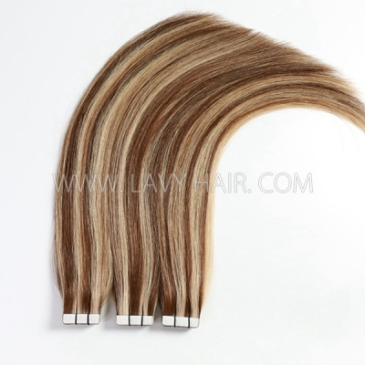 P4/27 Highlight Color Tape In Hair Extensions Human Virgin Hair 20 pcs 50 grams
