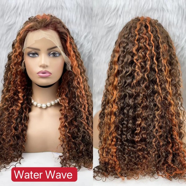 (All Texture Link) P4/350 Highlight Color Straight/Body wave/Water wave/Loose deep wave Human Hair 180% Density Lace Frontal Wigs