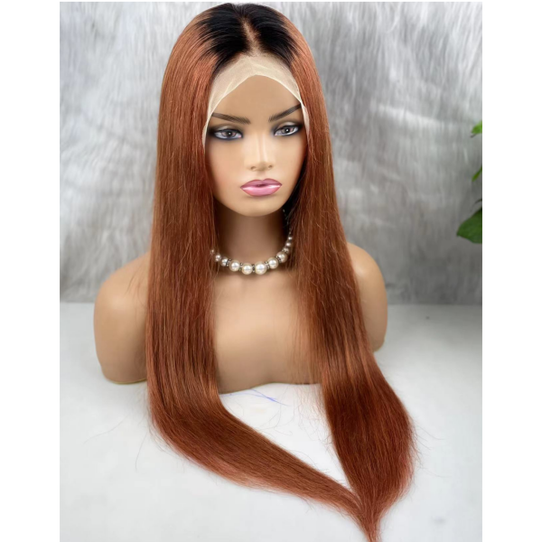 (All Texture Link)T1B/30 Ombre Color Preplucked Lace Frontal Wigs Straight Human hair 180% Density Glueless Wear Go