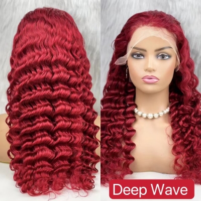 Deep Burgundy 99J Color Deep Wave and Body Wave Human Hair 180% Density Lace Frontal Wigs