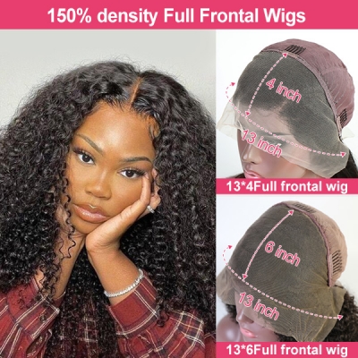 (New Update) 150% Density 13*4 & 13*6 Full Frontal Wig Preplucked Human Virgin Hair Wear Go Glueless Wig With Elastic Band