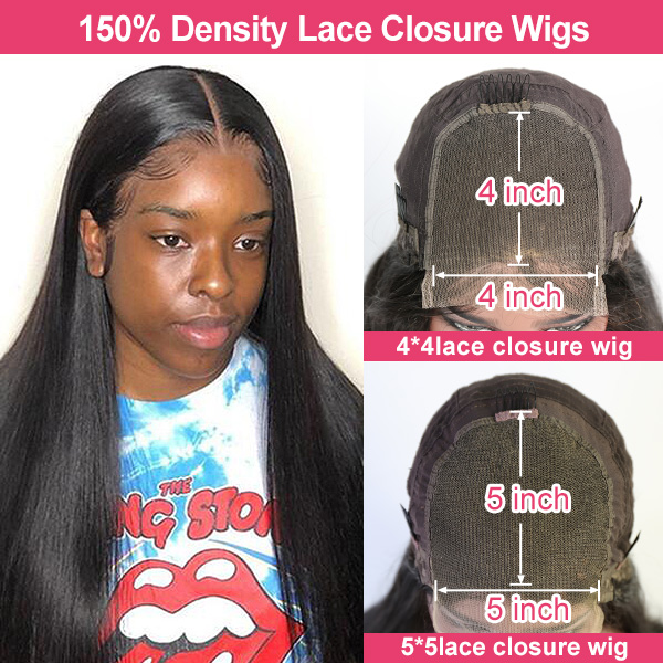 (New Update) Side Part 150% Density 4*4 & 5*5 Lace Closure Wig Natural Hairline 100% Human Hair Sewing Wigs With Elastic Band HMW-ST