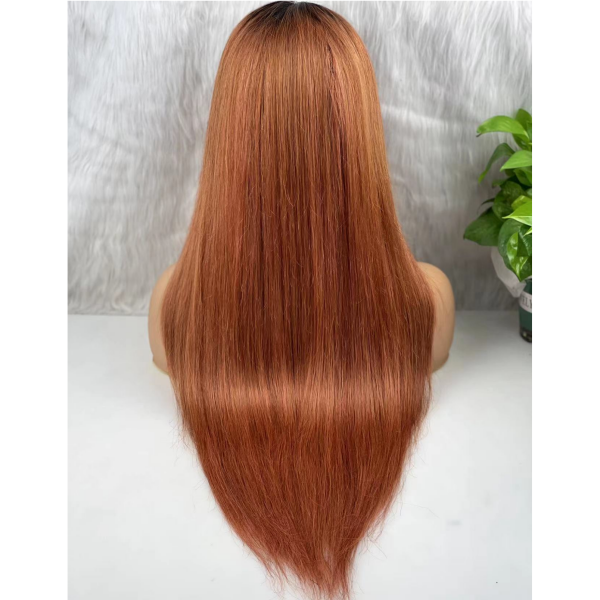 (All Texture Link)T1B/30 Ombre Color Preplucked Lace Frontal Wigs Straight Human hair 180% Density Glueless Wear Go